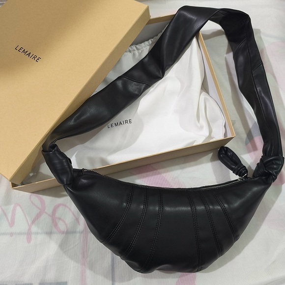 Lemaire Handbags - Lemaire Black Lambskin Leather Bag